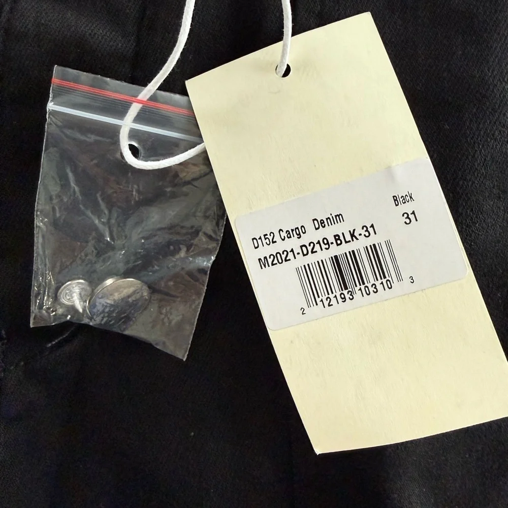 MNML Men's Button Fly Cargo Straight Black Denim Jeans NWT Size 31